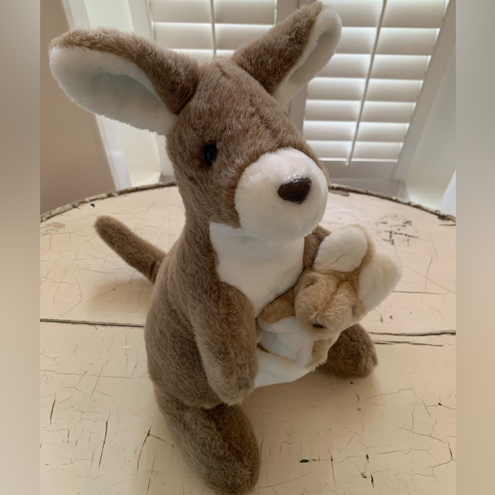 Plush Kangaroo Mama with Baby in Pouch Stuffed Animal Pier 1 Imports